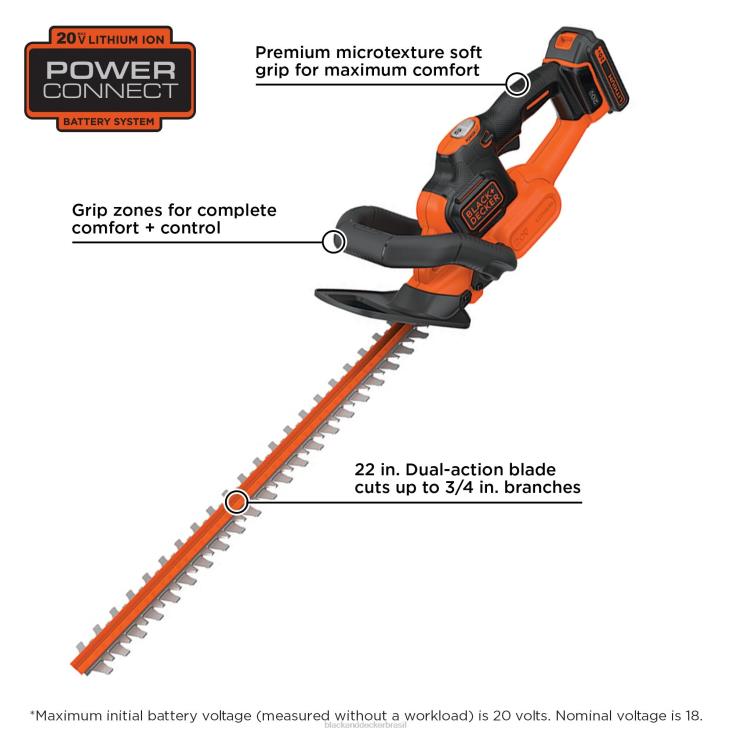 BLACK+DECKER N20D514Cortador de sebes Powercut de 20 V no máximo de lítio de 22 pol. ar livre
