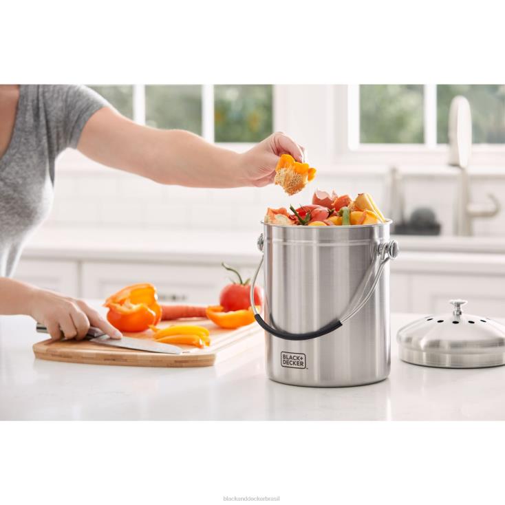 BLACK+DECKER N20D409caixa de compostagem de bancada em aço inoxidável 166 onças. ar livre