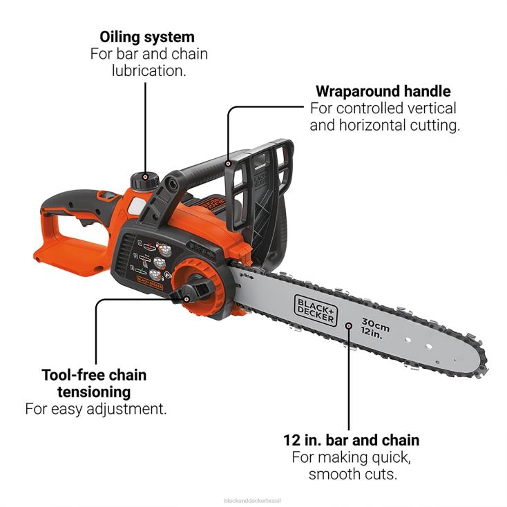 BLACK+DECKER N20D391Ferramenta de motosserra sem fio máxima de 40 V, apenas 12 pol. ar livre