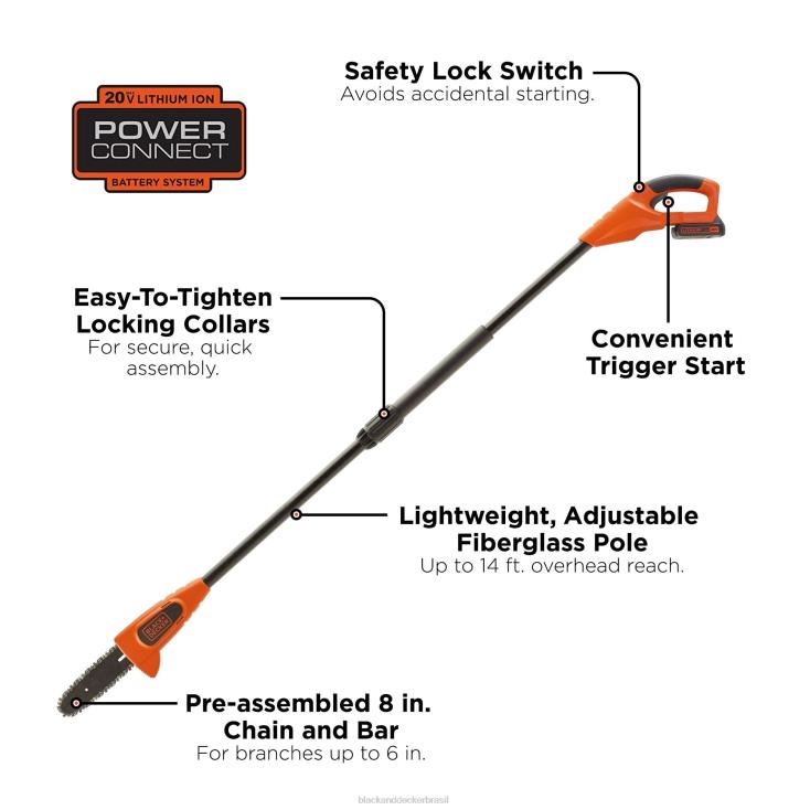 BLACK+DECKER N20D395Serra de mastro máxima de 20 V sem fio de 8 polegadas ar livre