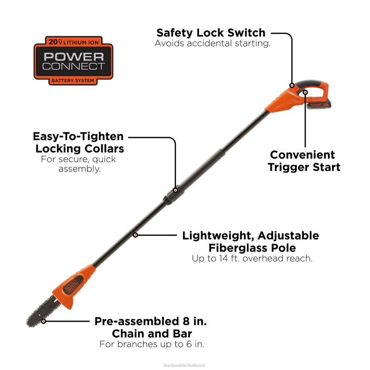 BLACK+DECKER N20D396Serra de poste máximo de 20 V apenas ferramenta de 8 polegadas ar livre
