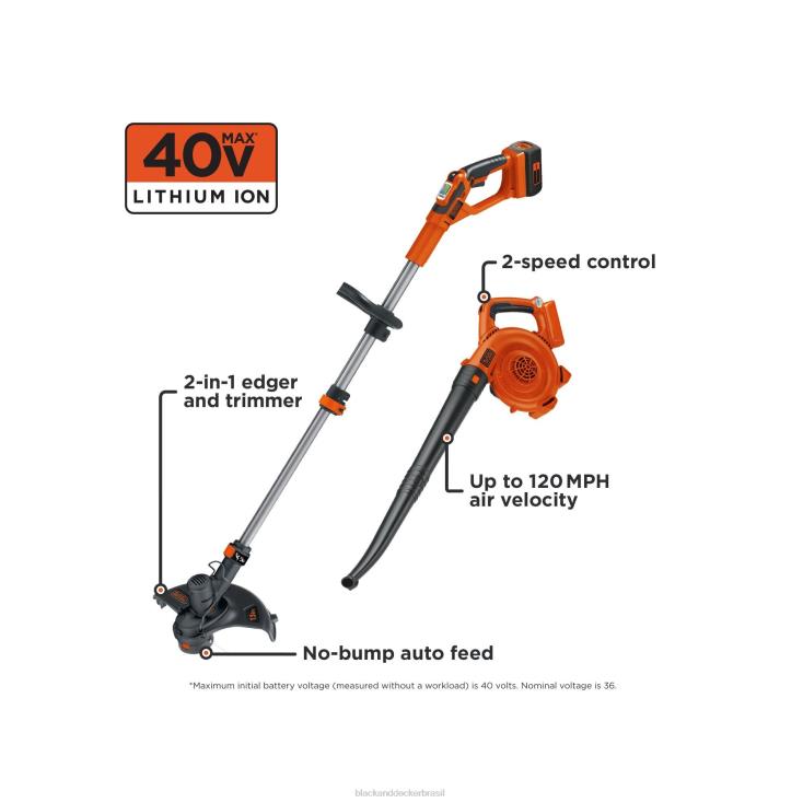 BLACK+DECKER N20D440Combinação de aparador / biseladora e varredora de 40 V no máximo ar livre