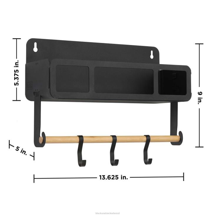 BLACK+DECKER N20D128prateleira preta suspensa / sistema de rack magnético com suportes casa e estilo de vida