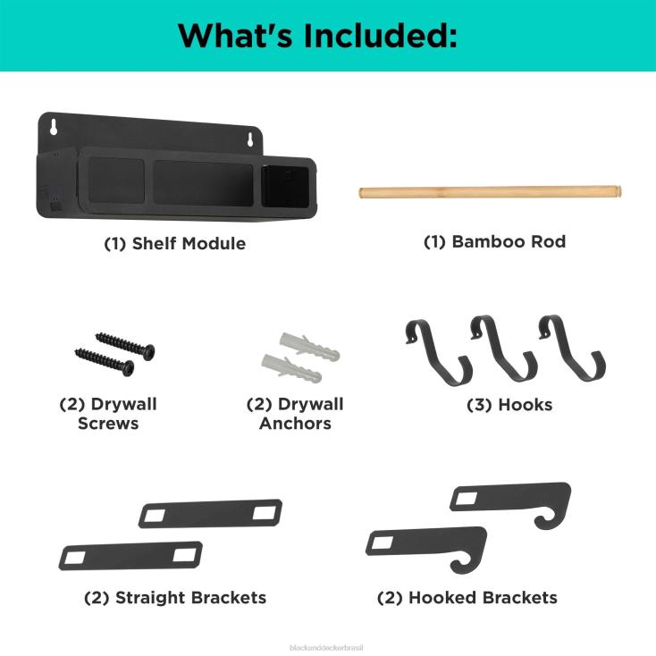 BLACK+DECKER N20D128prateleira preta suspensa / sistema de rack magnético com suportes casa e estilo de vida