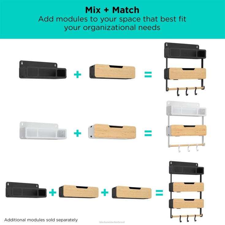 BLACK+DECKER N20D128prateleira preta suspensa / sistema de rack magnético com suportes casa e estilo de vida