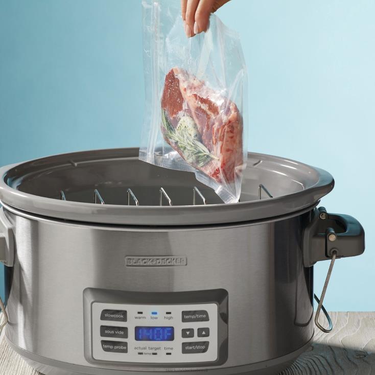 BLACK+DECKER N20D339Fogão lento digital de 7 quartos com sonda de temperatura sous-vide de precisão cozinha