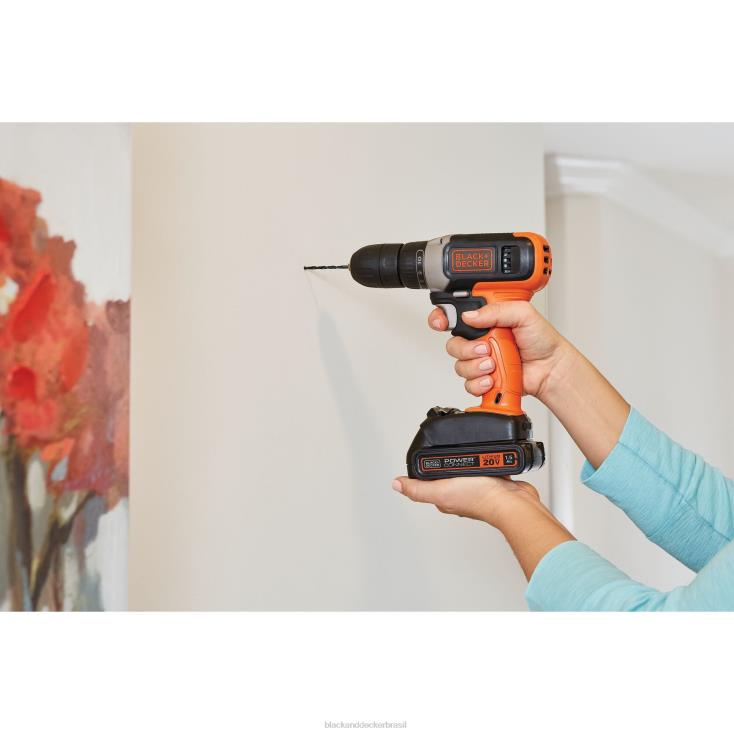 BLACK+DECKER N20D520Kit de chave de perfuração de 3/8 pol. sem fio máximo de 20 V (1) bateria de íon de lítio com carregador ferramentas
