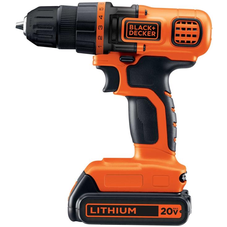 BLACK+DECKER N20D522Kit de chave de perfuração de 3/8 pol. sem fio máximo de 20 V (1) bateria de íon de lítio com carregador ferramentas