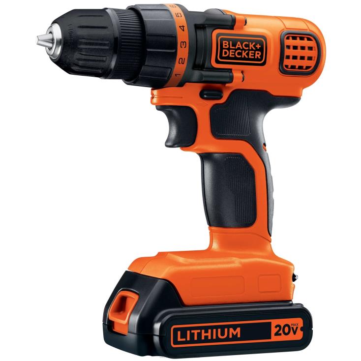 BLACK+DECKER N20D522Kit de chave de perfuração de 3/8 pol. sem fio máximo de 20 V (1) bateria de íon de lítio com carregador ferramentas