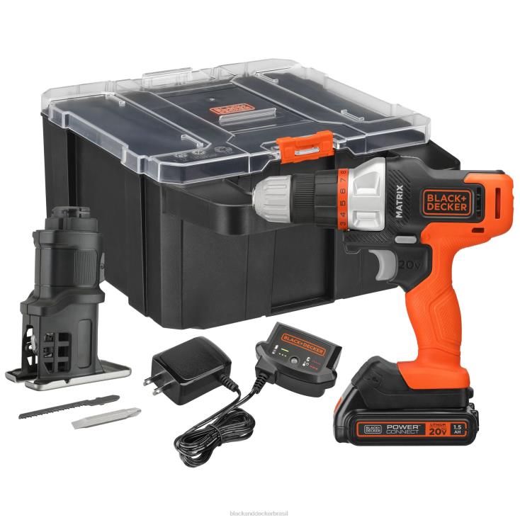 BLACK+DECKER N20D524O kit de broca Matrix 20 V Max inclui estojo de armazenamento de acessórios para serra tico-tico, bateria e carregador ferramentas