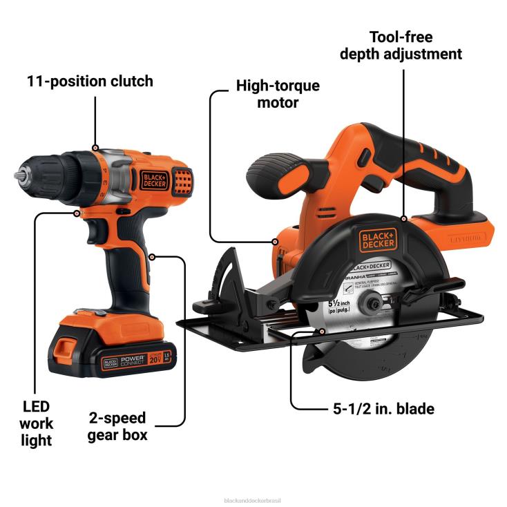 BLACK+DECKER N20D539Kit combo de serra circular sem fio 20v max powerconnect ferramentas
