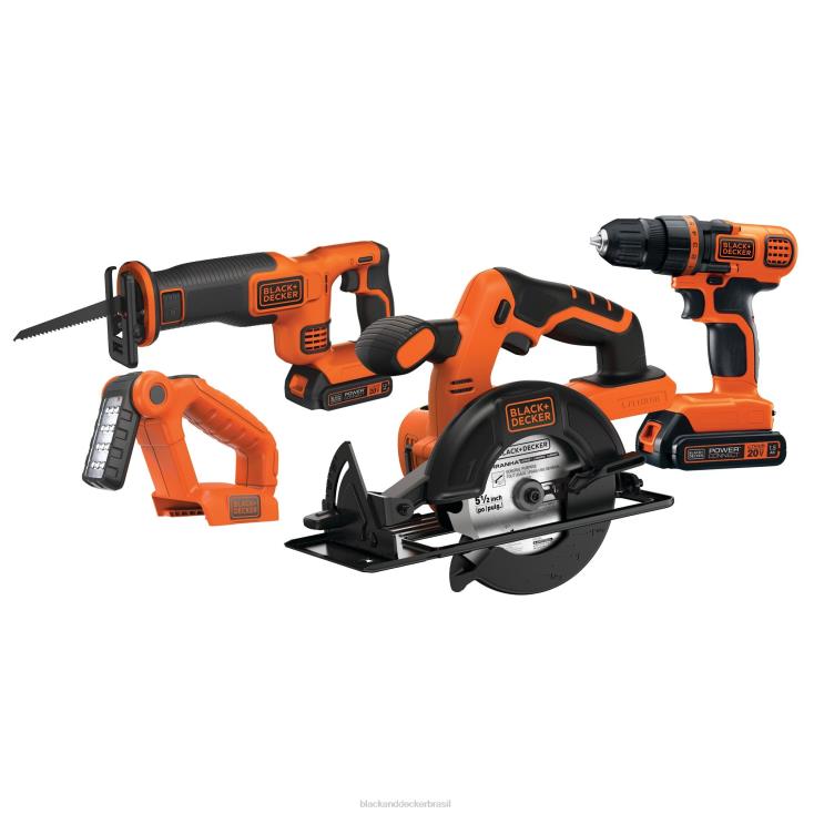 BLACK+DECKER N20D544Kit combinado de ferramentas elétricas máximas de 20 V Conjunto de ferramentas elétricas sem fio de 4 ferramentas com 2 baterias e carregador ferramentas