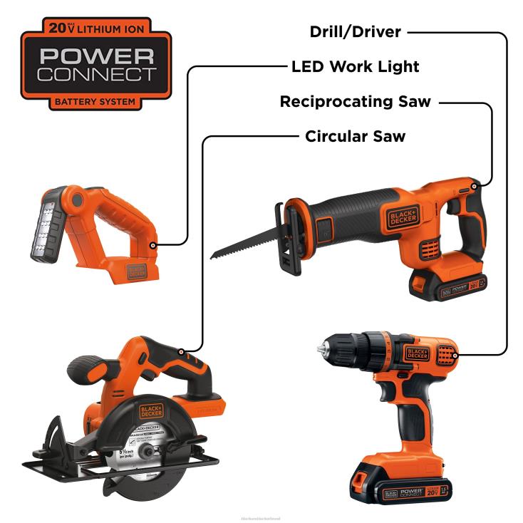 BLACK+DECKER N20D544Kit combinado de ferramentas elétricas máximas de 20 V Conjunto de ferramentas elétricas sem fio de 4 ferramentas com 2 baterias e carregador ferramentas