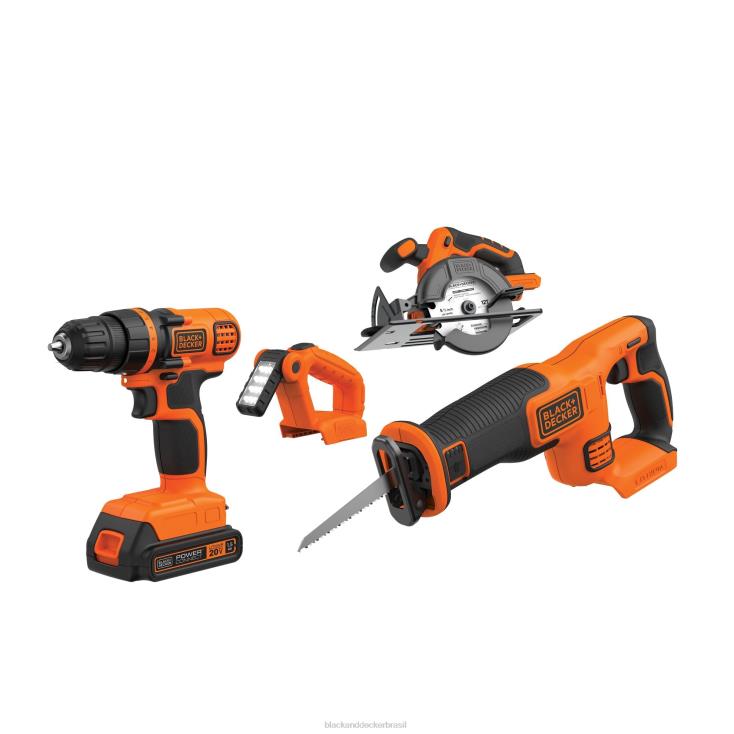BLACK+DECKER N20D544Kit combinado de ferramentas elétricas máximas de 20 V Conjunto de ferramentas elétricas sem fio de 4 ferramentas com 2 baterias e carregador ferramentas