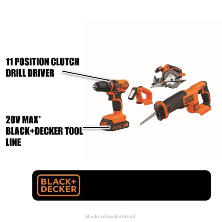 BLACK+DECKER N20D544Kit combinado de ferramentas elétricas máximas de 20 V Conjunto de ferramentas elétricas sem fio de 4 ferramentas com 2 baterias e carregador ferramentas