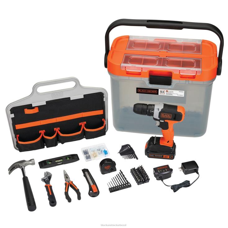 BLACK+DECKER N20D550Furadeira máxima de 20 V com kit de ferramentas domésticas de 66 peças ferramentas