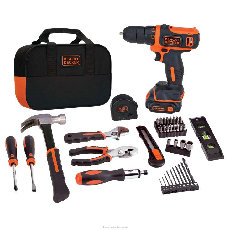 BLACK+DECKER N20D554Broca máxima de 12 V e kit de ferramentas domésticas de 60 peças ferramentas