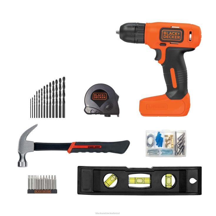 BLACK+DECKER N20D558O kit de projeto pronto para decorar de 8 V máx. inclui furadeira sem fio e ferramentas manuais essenciais ferramentas