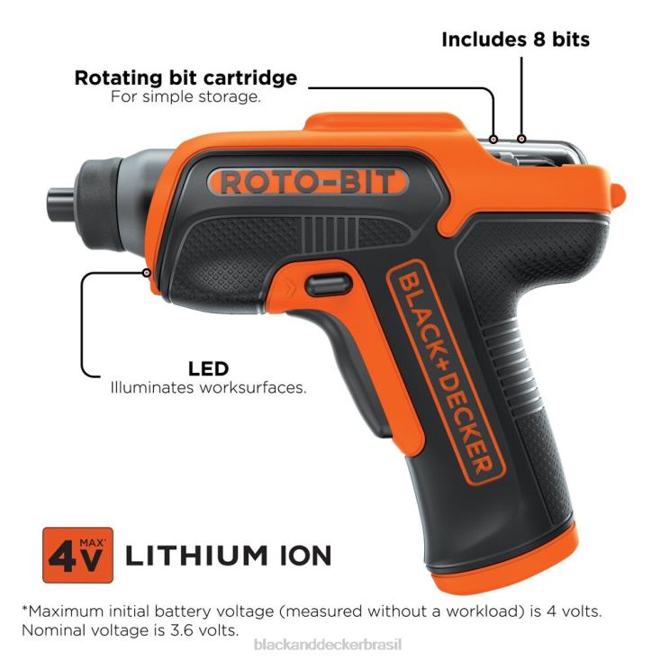 BLACK+DECKER N20D560Chave de fenda sem fio máxima de 4 V com armazenamento de pontas ferramentas