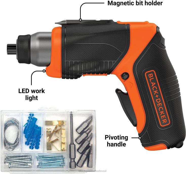 BLACK+DECKER N20D564Chave de fenda sem fio máxima de 4 V com kit para pendurar quadros ferramentas