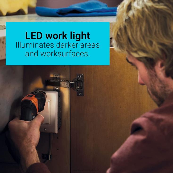 BLACK+DECKER N20D564Chave de fenda sem fio máxima de 4 V com kit para pendurar quadros ferramentas
