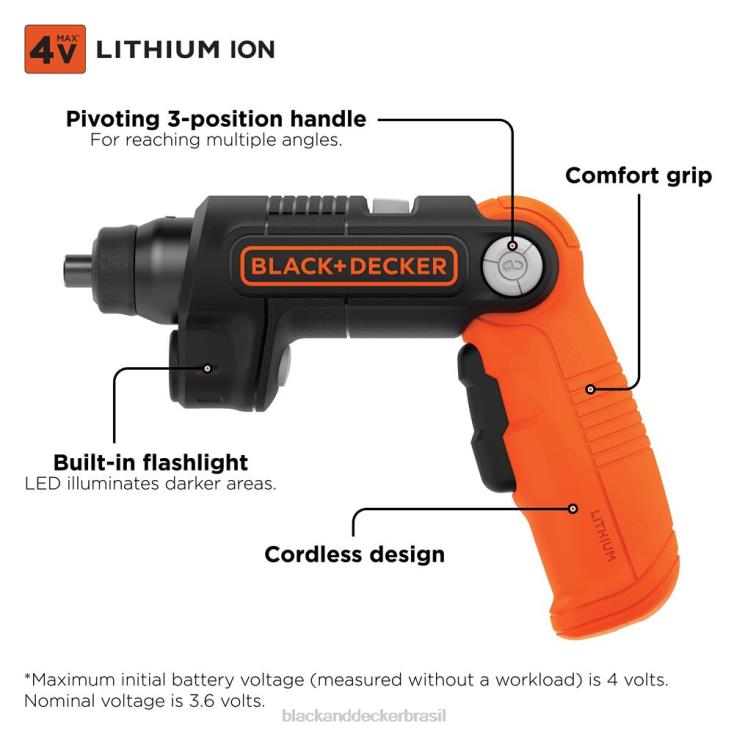 BLACK+DECKER N20D565Chave de fenda sem fio max 4v com luz led ferramentas