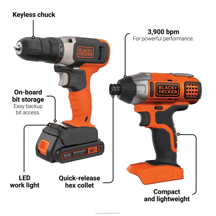 BLACK+DECKER N20D584Kit combinado de driver de impacto para furadeira sem fio 20v max powerconnect ferramentas