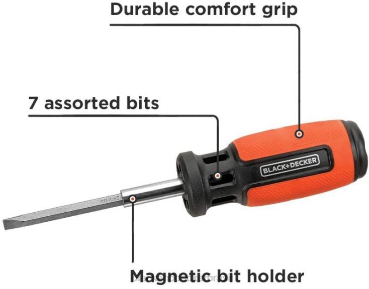 BLACK+DECKER N20D605chave de fenda empurre e escolha 7 bits ferramentas