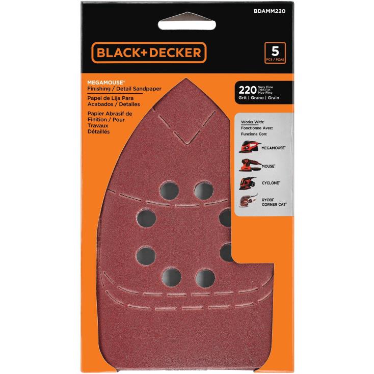 BLACK+DECKER N20D643Lixa mega mouse 220g pacote com 5 ferramentas