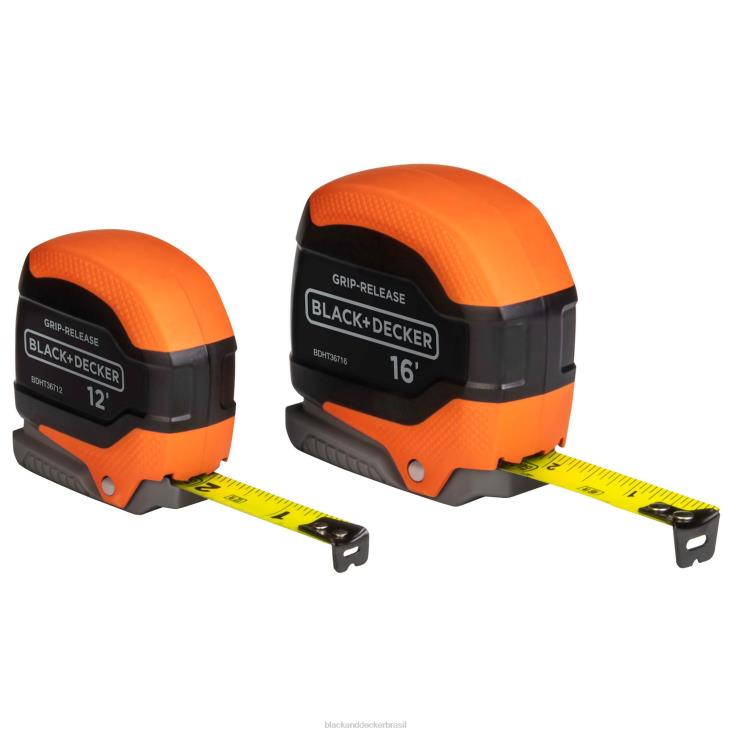 BLACK+DECKER N20D614pacote de fita métrica liberação de aperto automático travamento automático Pacote de 2 de 12 pés e 16 pés ferramentas