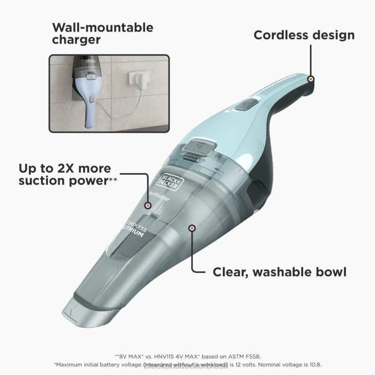 BLACK+DECKER N20D23Aspirador de pó portátil sem fio Dustbuster com carregador montável na parede limpeza