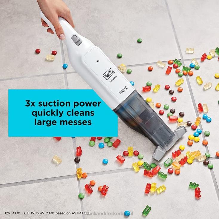 BLACK+DECKER N20D25Aspirador de pó portátil máximo de 12v, sem fio, limpeza avançada, com carregador base limpeza